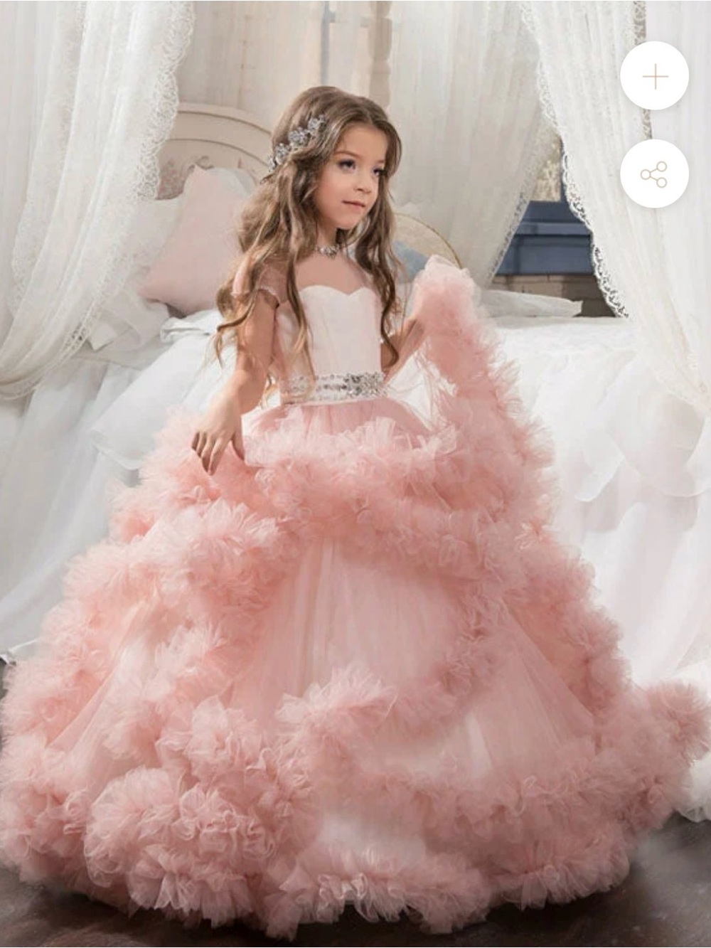 Pink Ruffled Tulle Ball Gown Dress for Girls